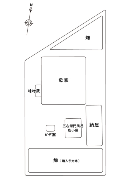 京都築150年の古民家暮らし：　敷地内の配置図