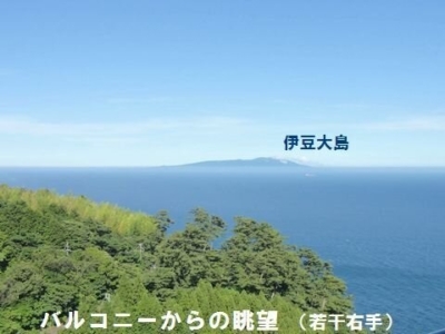 バルコニーより　右手に伊豆大島を